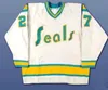 27 Gilles Meloche 1970 -talet Kalifornien Golden Seals 7 Reggie Leach Vintage Jersey Stitched White Blue Green Yellow Alternativ Jersey