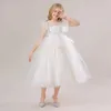 Flickas klänningar nya barns nagelpärla mesh prinsessan klänning vit bröllop klänning walk show klänning stor barn fluffig kjol i 4-14 år