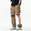 Мужские брюки 2024 Летняя тенденция тонкая сплошная карманная шнурки на молнии на молнии