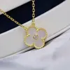 Van Cl ap classic Clover Necklace 925 Pure Silver Plated 18K Gold Natural Red Agate White Fritillaria Pendant Collar Chain High Version