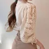 Blouses pour femmes Tingyili collier creux creux de lacets chemisiers Femmes printemps d'été de style coréen élégant à manches longues noires beige