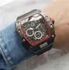 New Fashion Fullfunction Menswear Quartz Watchs Personalité Personnalités Barrel Skeleton Watch Black Silicone Watch Strap 9638956