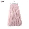 Skirts PULABO Tutu Tulle Long Maxi Skirt Women Fashion Y2k Korean Cute Pink High Waist Pleated Mesh Female Lady Aesthetic Faldas