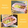 Bento Boxes Kawaii Portable Lunch Box For Girls School Barn Plastic Picnic Bento Box Microwave Food Box med fack Lagringsbehållare