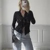 Hirigin Elegant Women Lace Lace Floral Tops Flare Long manche à manches longues Front Slim Crop Cardigan Clubwear Blusa Mujer Moda 240416