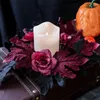 Decorative Flowers 25cm Halloween Candlestick Wreath Holder Artificial Rose Black Leaves Candle Ring Garland Table Centerpiece