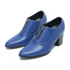 Dress Shoes British Style High Heel Men Genuine Leather Formal Candy Color Nightclub Party Man Zipper Dancer Short Boots