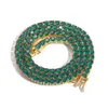 Anhänger Halsketten Hip-Hop-Tenniskette 4 mm grün Zirkon mit echtem Gold Elektroplattiert HipHop Mode-Herren Persönlichkeit Vielseitige Paar Halskette
