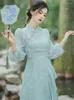 Lässige Kleider Frauen 2024 Chinesischer Stil Grün verbesserte Cheongsam Qipao Kleider Frühling Herbst Frauen Mode Unregelmäßige Rüschen Vintage Vintage