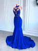 Sukienki imprezowe Długie balk 2024 Elegancki wysoki luksusowy haft z koralikami królewski błękitnome spandekne czarne sukienki syreny syreny