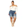 Shorts in denim strappato Plus size Womens Basic High Wit Curled Slim Eletly Jeans Summer OUC1037 240420