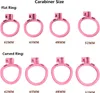 Ventilation CB Chastity Cage Set med 4 kukringar och dubbla slutade mjuka spikar 3D-tryckharts Penis Lock Adult Sex Toys BDSM Trainer Devices for Men (Long-Arc Ring, Pink)