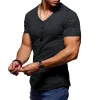 Shirts New Summer Men's V Neck T Shirt Fiess Bodybuilding Tshirt High Street Short Sleeved Zipper Casual Cotton Top Plus Size S5xl