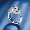 Eyika zilveren kleur zirkon groen oog luipaard hoofdring zwart email persoonlijkheid dier verstelbare open vrouwen vinger sieraden 240420