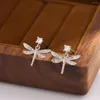 Stud Earrings Full Crystal Dragonfly Silver Plated Jewelry Insect