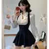 Perppy Style Vintage Fashion Suit Женщина белая рубашка короткое пальто высокое талия тонкое мини -платье Y2K Японский элегантный набор шикает 240425