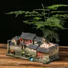 Planters Pots Chinese style retro miniature landscape old house flower pot creative niche indoor decoration bamboo bonsai Q240429