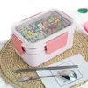 Bento Boxes Cartoon Lunch Box Roestvrij staal Double Layer Voedselcontainer Draagbaar voor Kids Picnic School Bento Box