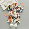 0-5y Kids Roupos de menino de menino Boho Summer Floral Print Conjuntos 2pcs Manga curta Shortshorts Criança Boy Beach Use roupas casuais 240418