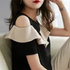 Women's Blouses Shirts Women Spring Summer Style Blouses Shirts Lady Casual off Shoulder O-Neck Short Slve Patchwork Blusas Tops MM0377 Y240426