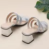 Slippers Summer Women 5cm High Heels Female Large Size Sparkly Sequin Elegant Lady Concise Luxury Outside Korean Style Slides