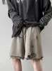 Gmiixder Mens Trendy gescheurde shorts unisex oversized zomer casual streetwear broek unisex hiphop darkgray grunge half broek 240418