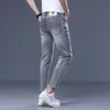 Mens European Printed Light Jeans Trend Spring/Summer 2023 Slim Fit Elastic Feet Long Pants