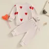 Kledingsets Born Girls Valentijnsdag Outfit Hart Borduurwerk Sweatshirt met lange mouwen en elastische broek 2 -delige kinderset