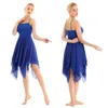 Scen Wear Womens Chiffon Dance Dress Vuxen Spaghetti Strap Sleeveless Asymmetric Solid Color Contemporary