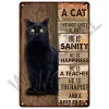 Decorações retro preto gato metal sinal poster engraçado gato lata sinal animal vintage placa decoração de casa artes de pet shop cães barra de cachorro placa