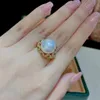 Big White Pearl Women Cocktail Anello da sposa K Yellow Gold Flower Round Girl Rings Anel Party Wedding Anniversary Jewelry 240422