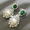 Wong Rain Vintage 925 Sterling Silver Natural Pearl Emerald High Carbon Diamond Stone Kolczyki Dostosowane biżuterię 240428