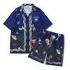 Ein Set Casa T -Shirt -Set Masao San Print Mens Casual Hemd und kurze Frauen lose Seidenhemdtife Cotton Lose Männer Frauen Hemd Casablanc Hemd Ärmel AB