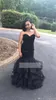 Party Dresses Sweartheart Black Lace Appliques Plus Size Mermaid Prom Sweep Train Tiers Skirt Corset Formal Evening Gowns