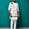 Männer Dashiki Langes Kleidungshemd weiße Hose Set Herren 2 Stück Outfit Anzug traditionelle männliche Kleidung T-Shirt Pant Suits für Männer 240420