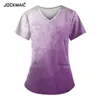 Camisetas femininas uniformes mulheres enfermagem esfolia tops tops slova curta estampa de mármore trabalhando com bolsos túnicos roupas de trabalho