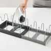 Storage de cuisine Storage à couvercle de poêle extensible Slewer Organizer Rack avec 7 compartiments réglables Plat de vaisselle pour les maisons