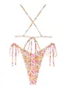 Kadın Mayo Zaful Ditsy Floral Mayo Bikini Set Baskılı Fırralı Kravat Yan Çılgınlık Çapraz Yüksek Bacak Bohem Yastıklı Top Plaj