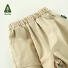 Amila Baby Girl Pants Spring Khaki 100 ٪ Cotton Tooling Style Broulds Disual Cute Lough Kids Clothing 06 Meens Fashion 240418