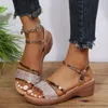 Kledingschoenen dames sandalen zomer helling hielplatform zacht zool gouden zilveren kleur trendy 2024 outdoor wiggen pompen