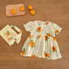 Rompers Summer Floral Short Sleeve Bodysuit Toddler Księżniczka sukienka z opaską na głowę ubrania dla dzieci H240509