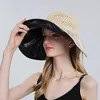 Brede rand hoeden vrouwen zomer lege top vizier petten UV bescherming zon emmer voor vrouwelijke lange strohoed outdoor strand pamama