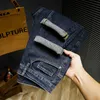 Jeans Blue Spring e Autumn Style Mens Busin Calças elásticas Slim Fit Small Feets Versátil lavado para homens