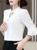 Camicette femminili camicie Zanzea Summer Fashion Solid Color Bluse Woman 3/4 Slve Collar Tunic Tops Cash Holiday Party Shirt Elegant OL Blusas Y240426