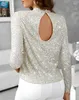 Damen T -Shirts Kleidung 2024 Verkauf Mode Elegance Luxus sexy Hollow Rücken Frauen Mock Hals Design Allover Dekoration Top Top