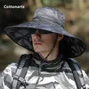 Szerokie brzegowe czapki wiadra męskie 15 cm wąż nadruk kamuflaż fisherman kapelusz letni UV Ochrona wędkarska wędkarstwo górskie słońce Q240427