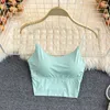 TWBG Damestanks Camis Sexy Solid Color Crop Tops Sport Spaghetti Strap Tape Top Women ingebouwd in Bra Off Shoulder Sless omighty Camisole Hot D240427