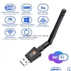 Network Adapters Usb 2.0 Wifi Adapter 2.4Ghz 5Ghz 600Mbps Antenna Dual Band 802.11B/N/G/Ac Mini Wireless Computer Card Receiver With Dhgur
