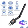 ネットワークアダプターUSB 2.0 WiFiアダプター2.4GHz 5GHz 600Mbpsアンテナデュアルバンド802.11b/n/g/acミニワイヤレスコンピューターカードレシーバーDHGUR