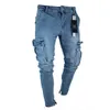 Jeans masculins pour hommes sally skinny hommes déchirés poche latérale lavée pantalon denim mince biker pantalon de survêtement de la mode pantalon hip hop jogger Q240427